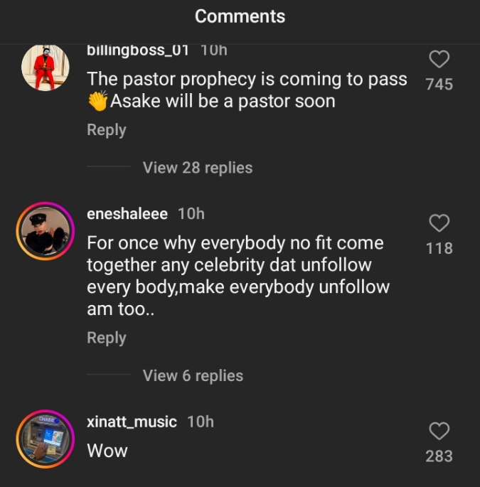 The internet buzzes with speculation as Asake unfollows Olamide, Yhemolee, others on IG