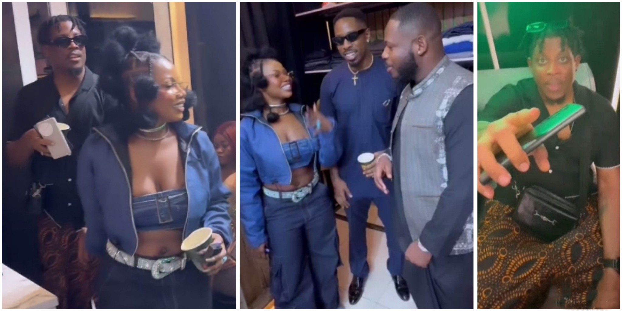 BBNaija’s rivals Tacha and Seyi lock hands, hint at reconciliation during Ike’s clothing store launch (VIDEO)