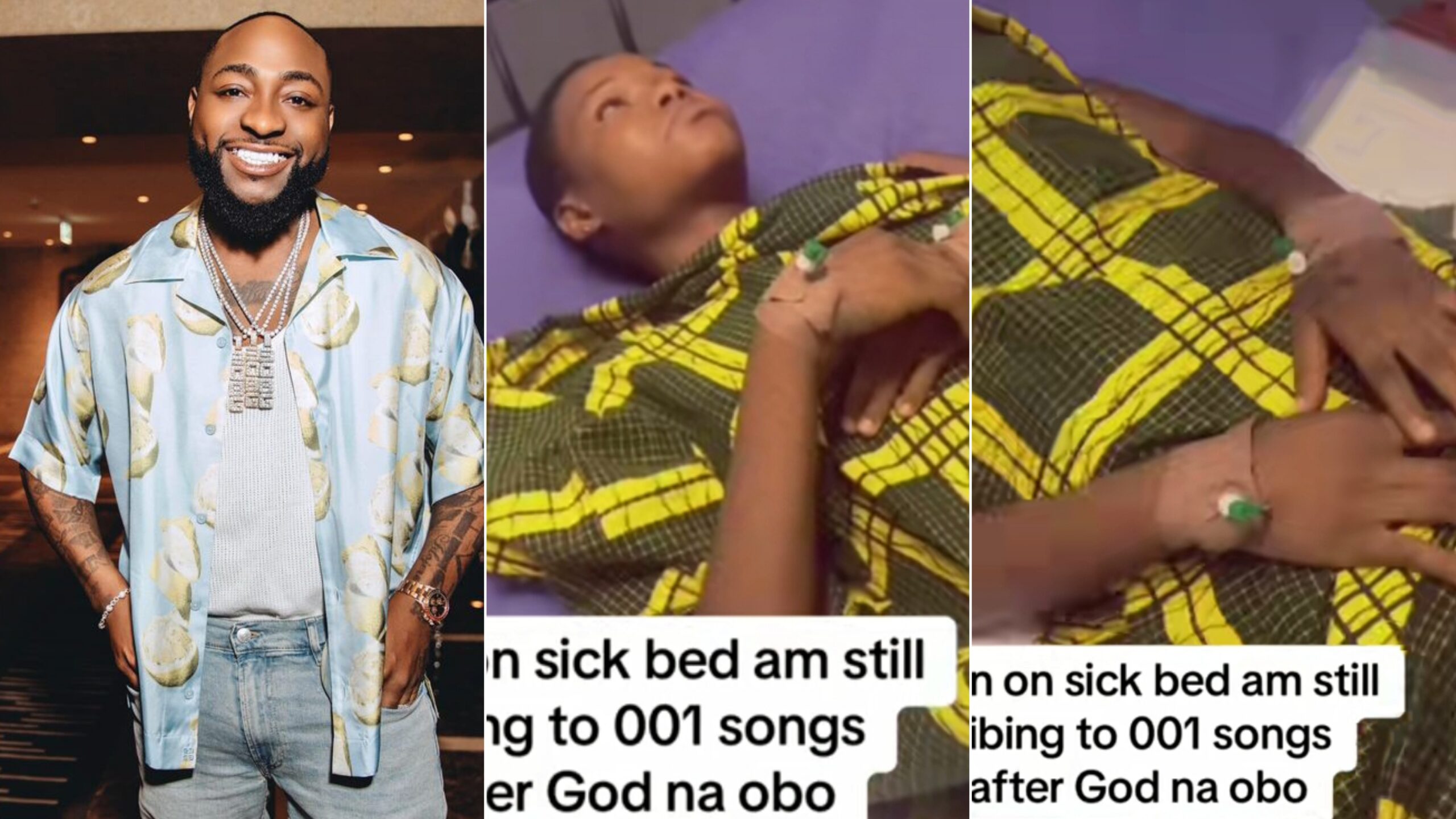 “After God, it’s Davido”- A Young man declares from sick bed