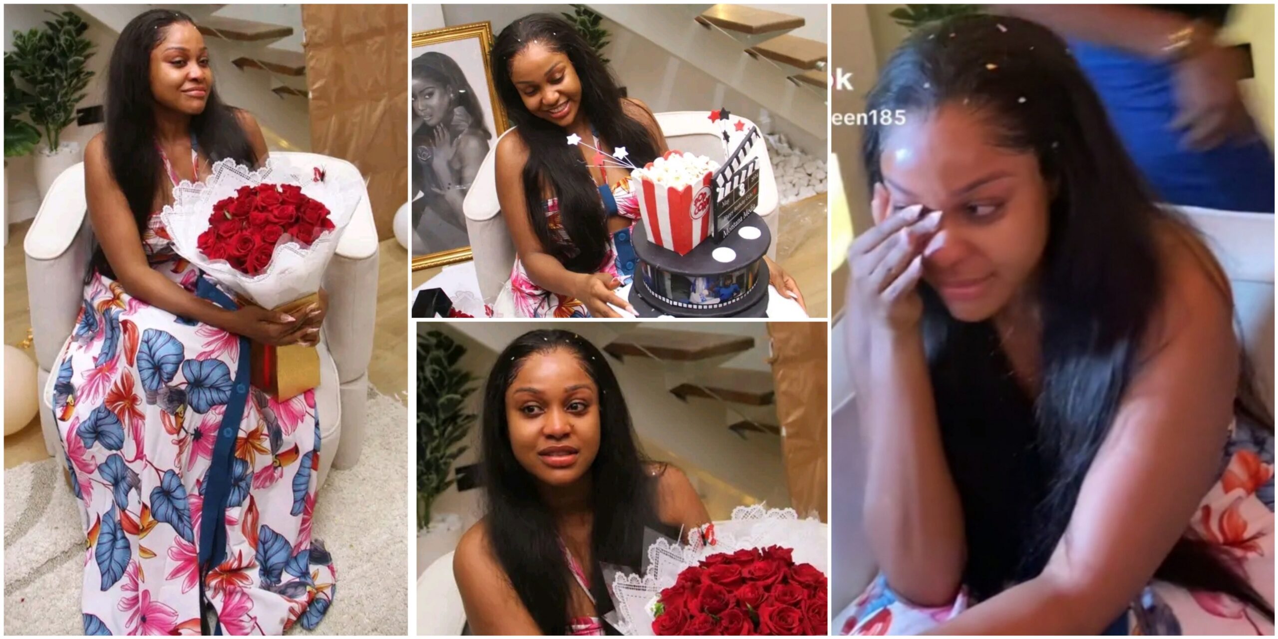 Actress Uche Montana bursts into tears of joy at her 30th birthday surprise party (VIDEO)