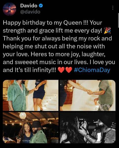 Davido celebrates wife Chioma’s birthday with sweet message