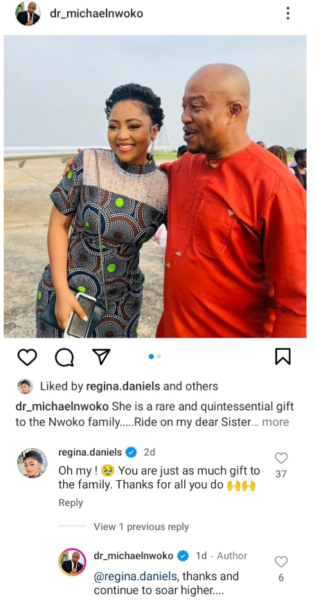 Regina Daniels and Michael Nwoko exchange touching words on Instagram