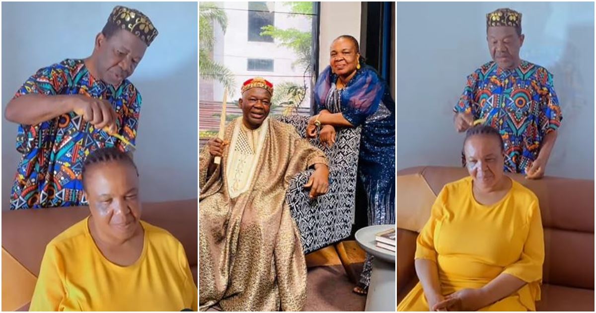 Fans gush over adorable video of Chiwetalu Agu making wife’s hair