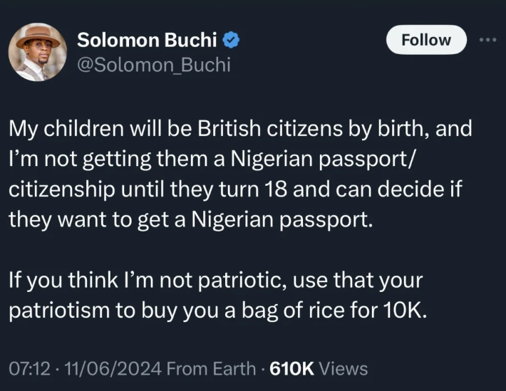 Solomon Buchi declares no Nigerian passports for his children