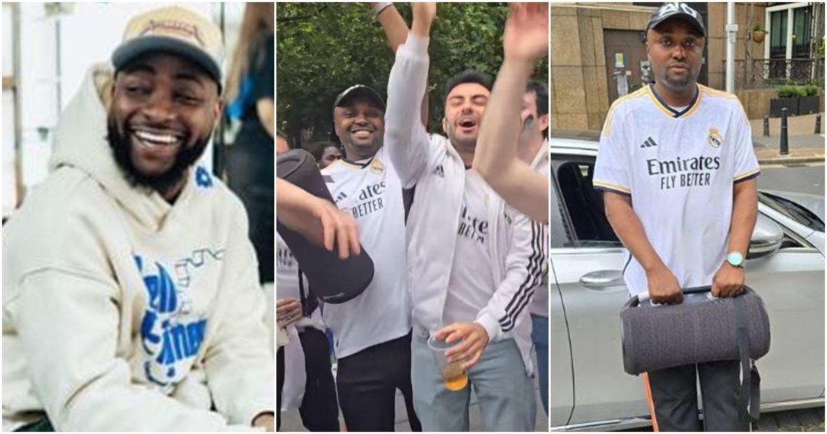 Davido reacts as Israel DMW joins Real Madrid fans to celebrate at Wembley -VIDEO