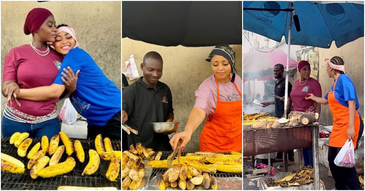 “Make he sha no increase price o”- Reactions as Regina Daniels, Mercy Johnson film with Bole seller in Abuja