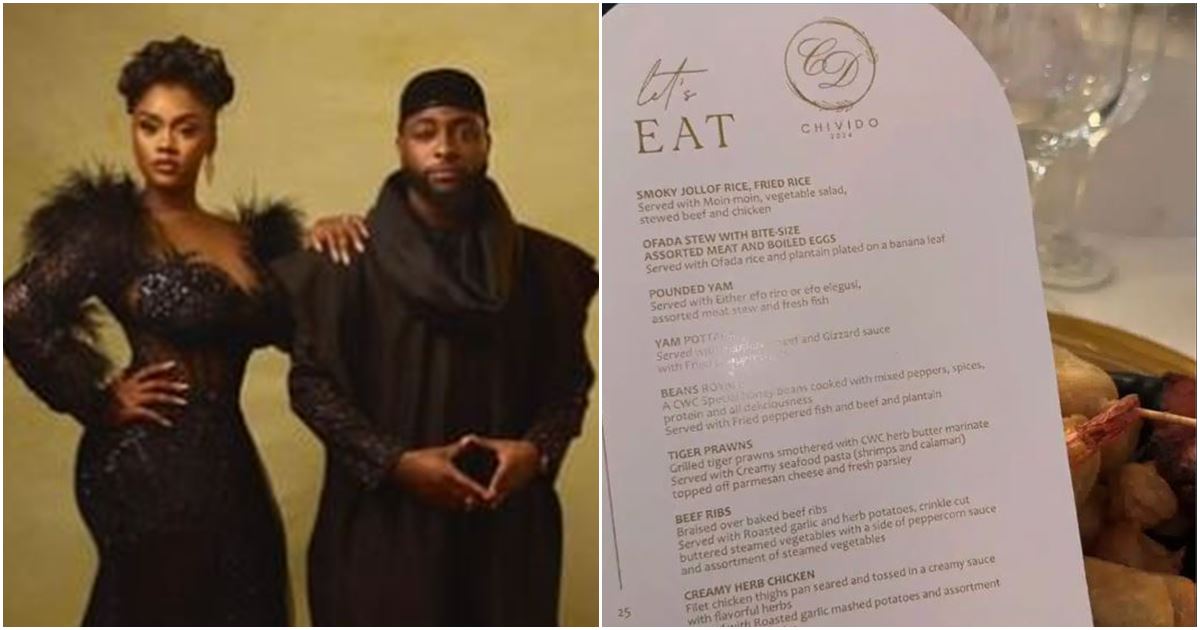 “Not your regular wedding” – Food menu at Davido’s wedding leaves netizens in awe