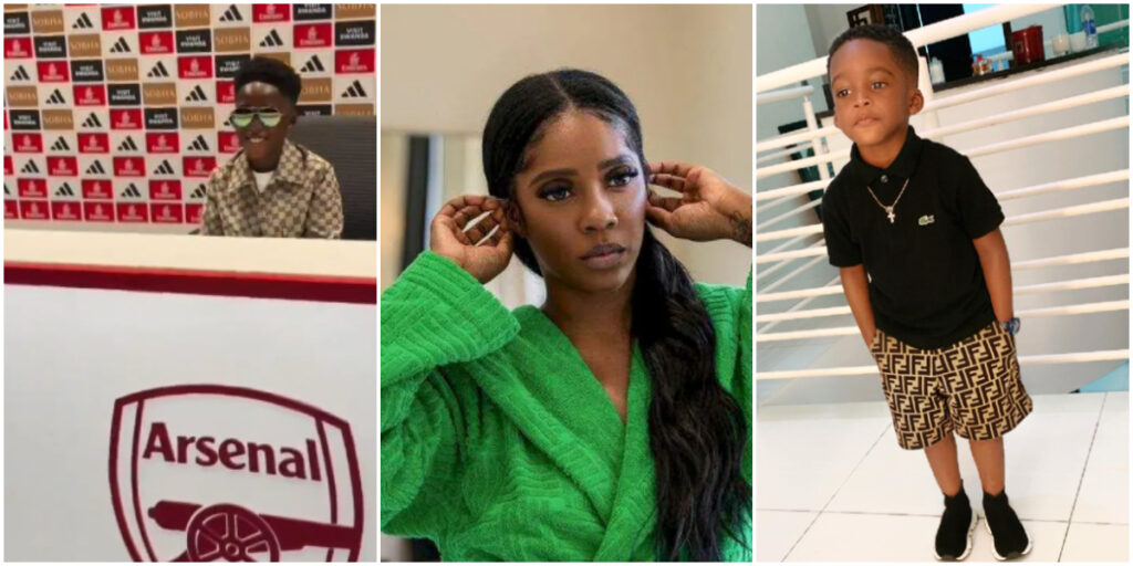 Tiwa Savage's son celebrates 9th birthday in style at Arsenal stadium