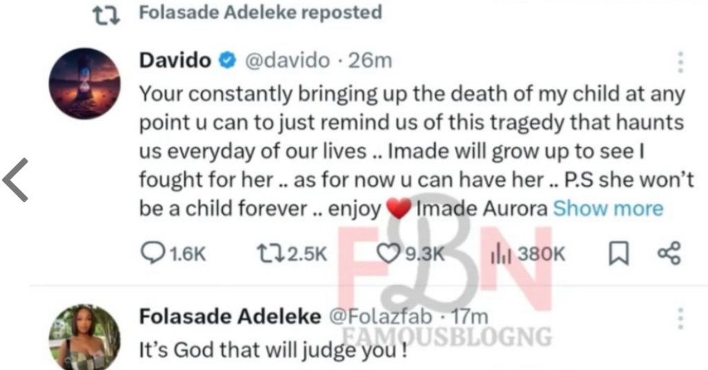 Davido’s cousin Folasade lambasts Sophia Momodu for mentioning Ifeanyi’s Death in her child custody battle