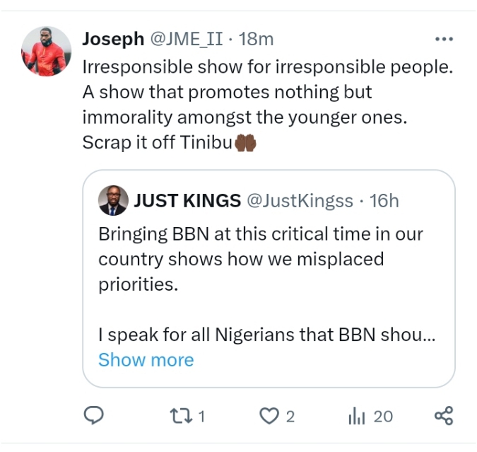 Online calls for BBNaija Season 9 to be suspended echo loudly as Nationwide protest draws near