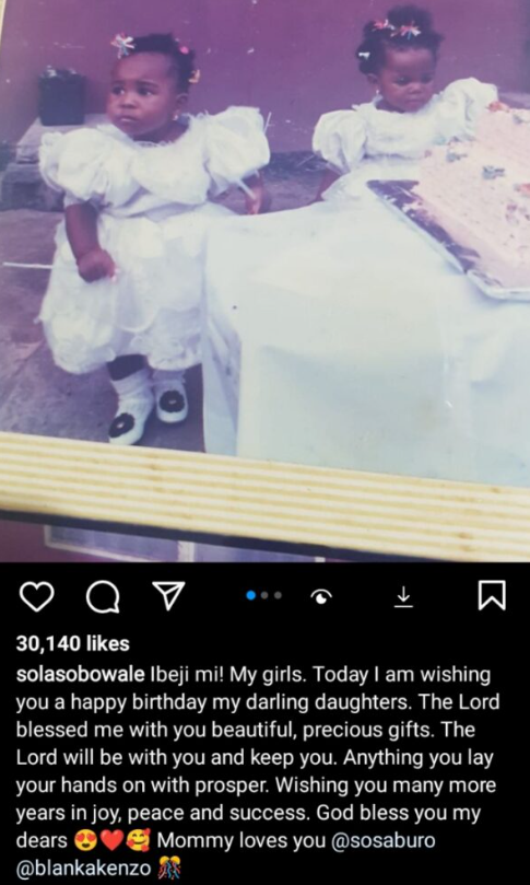 Sola Sobowale celebrates her twins’ birthday with touching note