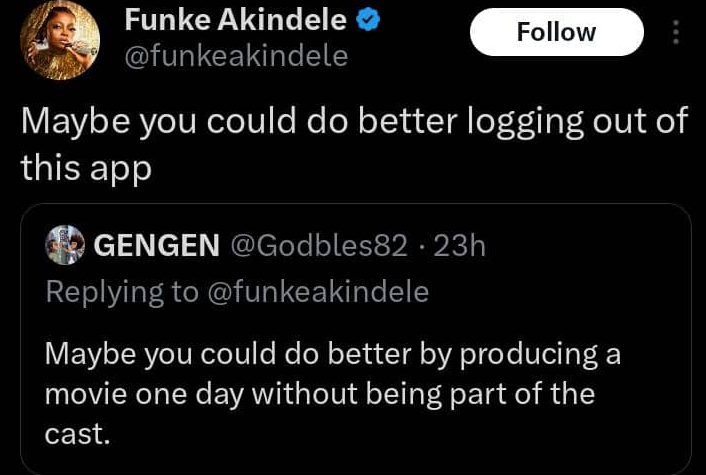 Funke Akindele claps back at critic who told her to quit acting in her films