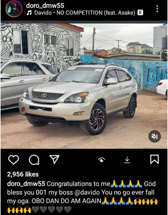 Davido gifts long-time driver new Lexus SUV