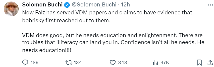 Solomon Buchi defends Falz, Femi Falana amid Bobrisky controversy