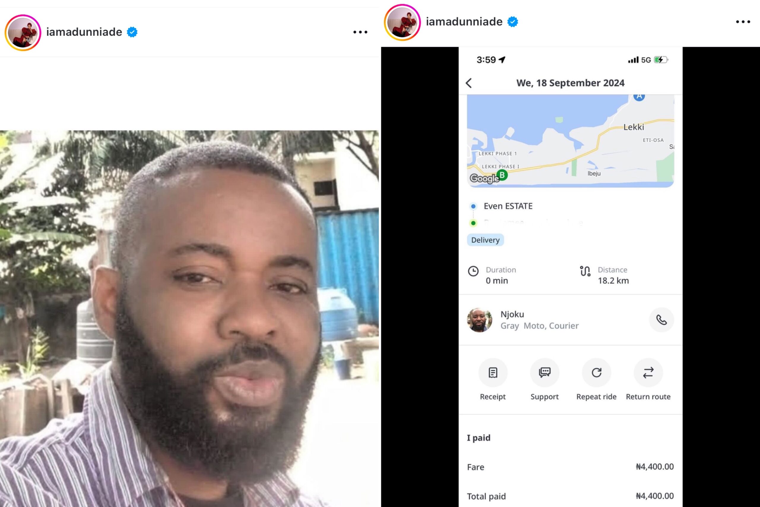 Adunni Ade calls out dispatch rider for disappearing with her goods %