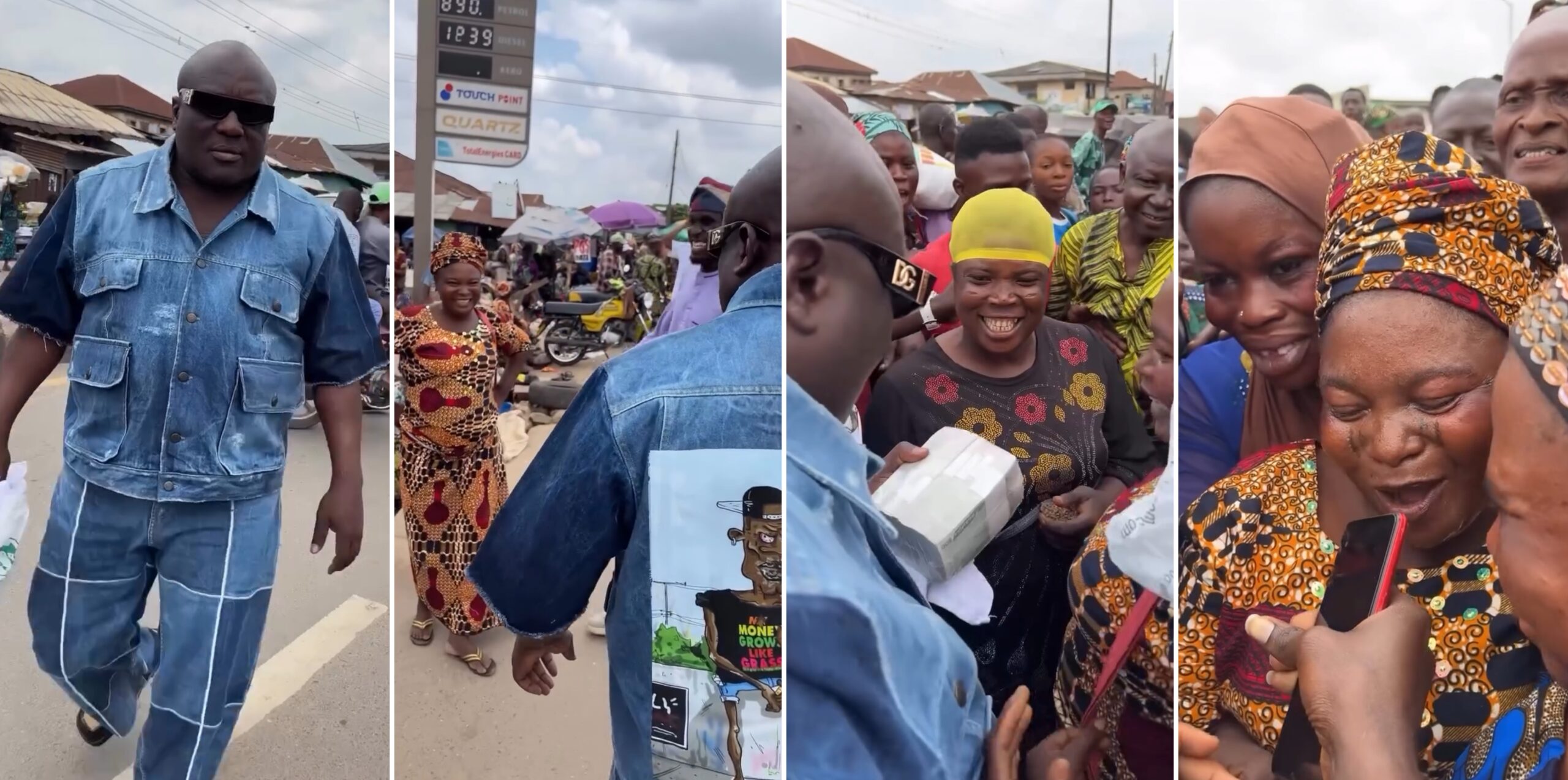 Saheed Osupa storms Ibadan market to surprise viral diehard fan, Asake, gifts her money bundles [VIDEO]