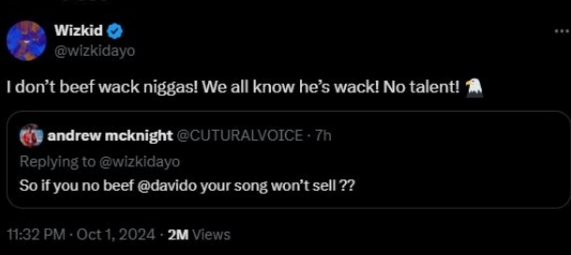 “Davido is wack, talentless” – Wizkid goes full blast on OBO on Independence Day