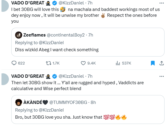 Kizz Daniel responds to fan’s dare to diss Wizkid