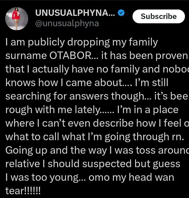 Phyna publicly drops her surname following allegations of family abandonment