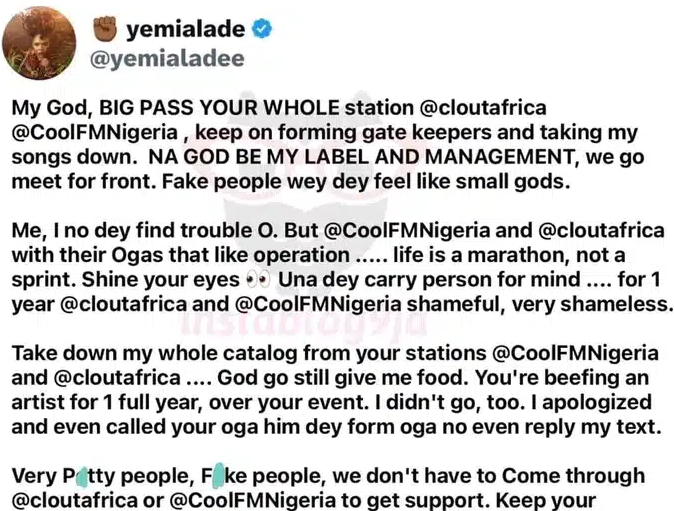 Yemi Alade calls out media outlets for blacklisting her