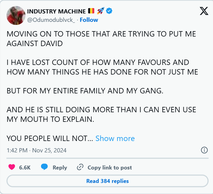 OdumoduBlvck blasts fans trying to ruin his relationship with Davido