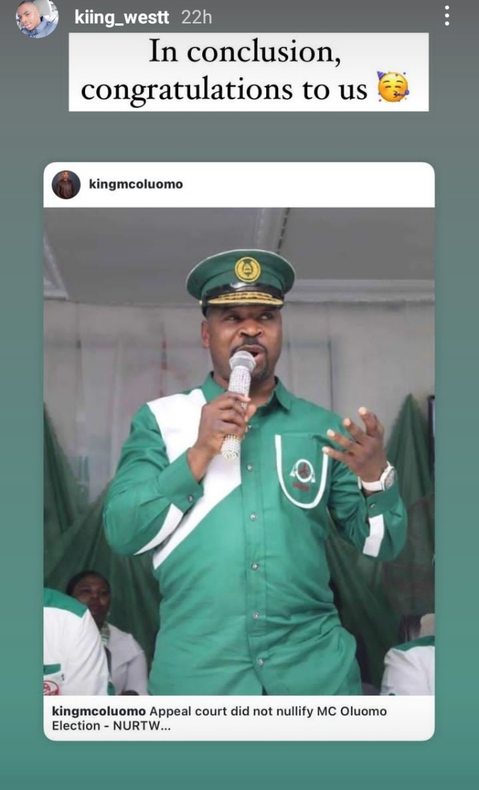 MC Oluomo’s son speaks out following court’s reported decision to sack his dad as NURTW President