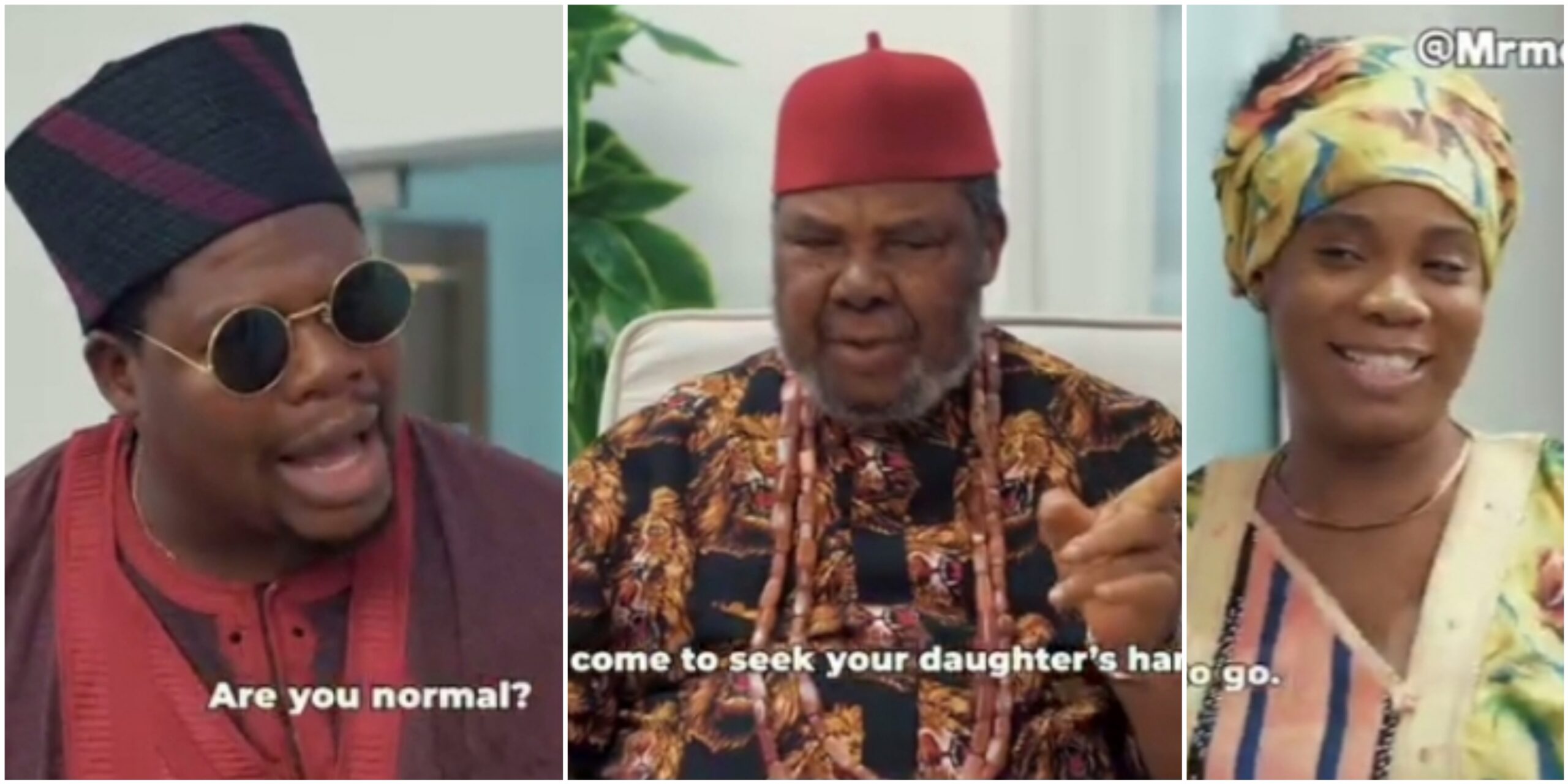 “Give me Motunde’s hand in marriage,” Pete Edochie hilariously declares in Mr. Macaroni’s latest skit