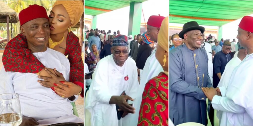 Regina Daniels and husband, Ned Nwoko goes viral ex-Nigerian presidents greet them at Ghana’s inauguration