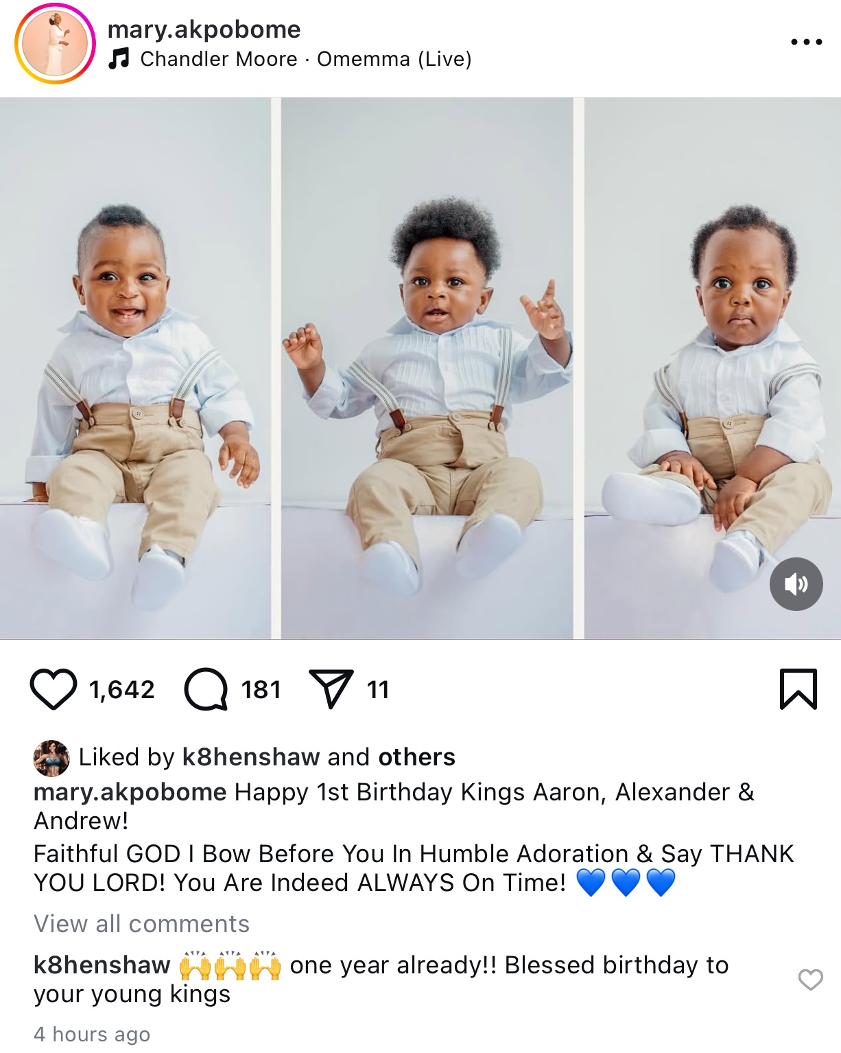 Ali Baba and wife unveil their triplets face on 1st birthday