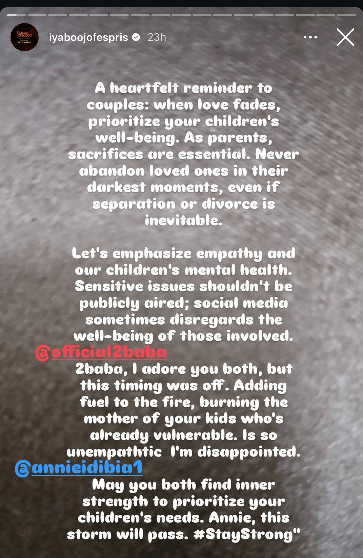 Prioritize your kids well-being – Iyabo Ojo urges 2Baba, Annie Idibia amid divorce reports