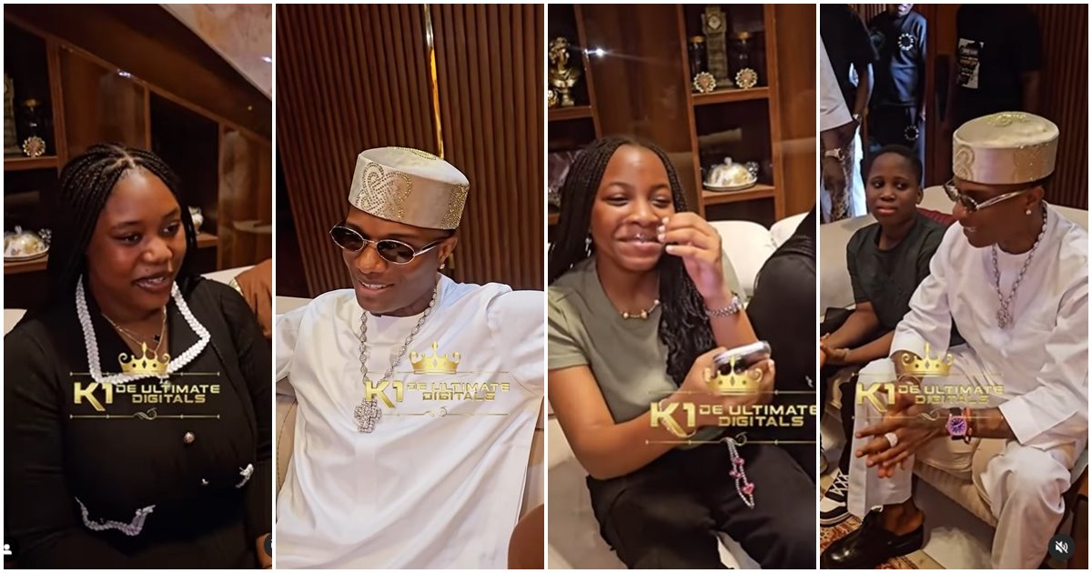 “Do you drink Garri?” – K1 De Ultimate’s children quiz Wizkid in brief interview as he visits their mansion