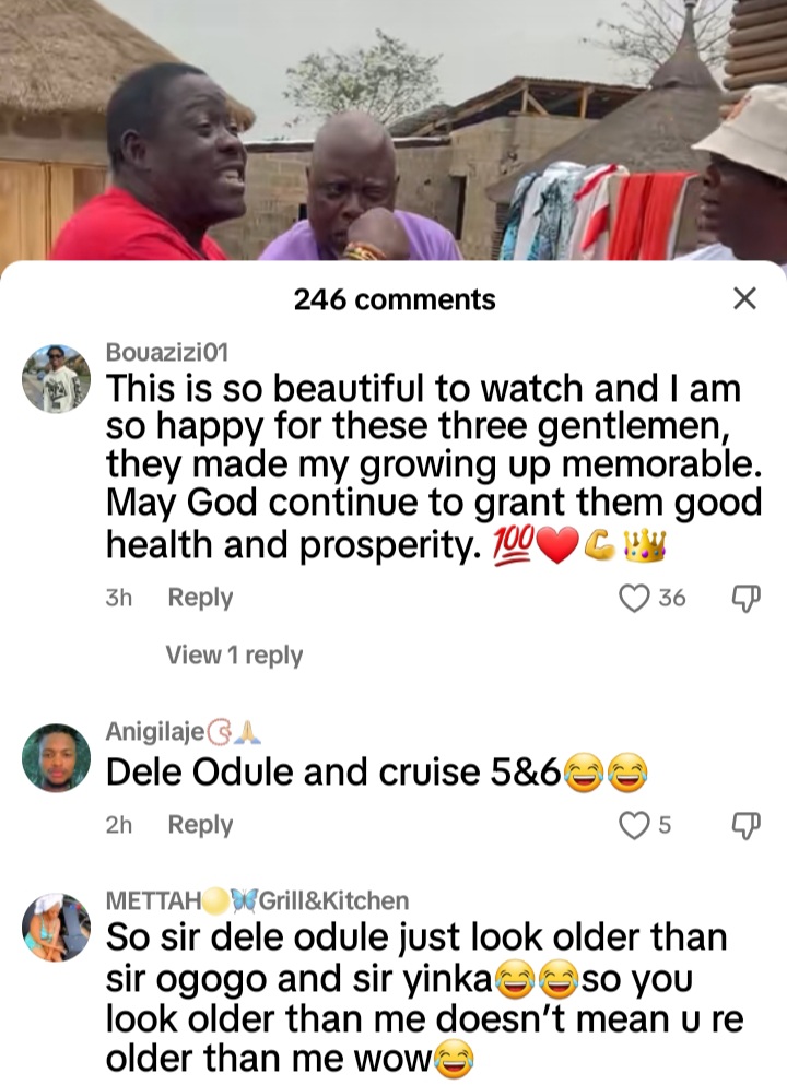 Equal-age Veterans Ogogo, Dele Odule, and Yinka Quadri banter over who is older in new clip