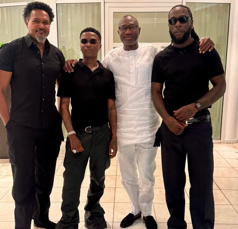 Wizkid and Burna Boy visit Femi Otedola, netizens react to Davido’s absence