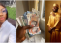 Nigerian lady shows off bundles of cash she received at Davido's wedding