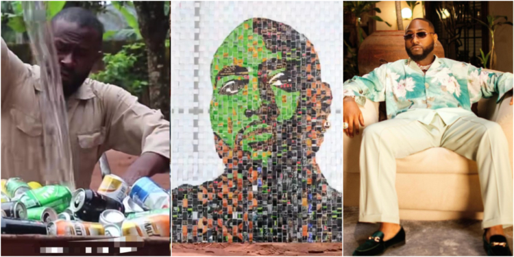 Nigerian artist turns drink cans into Davido portrait
