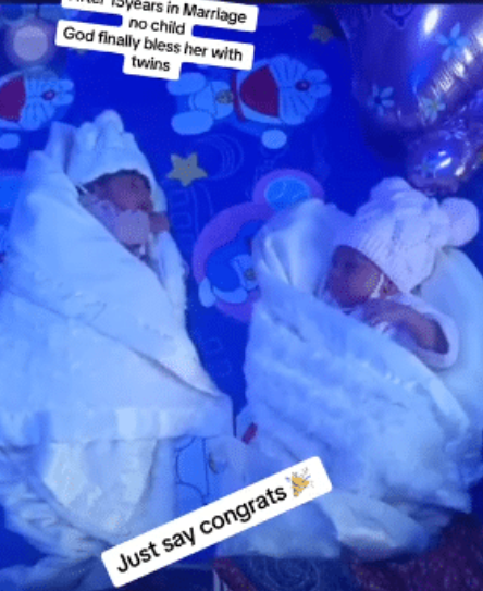 Neighbors rejoice as woman welcomes twins after 15 years of childlessness