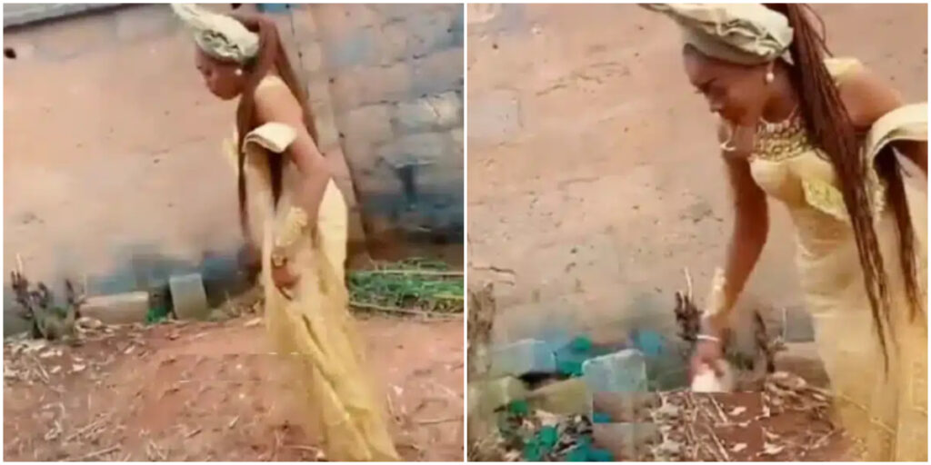 Emotional moment bride visits parents' grave on her wedding day