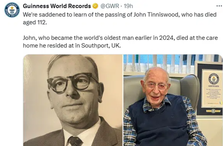 World’s oldest man, John Tinniswood, passes away at 112