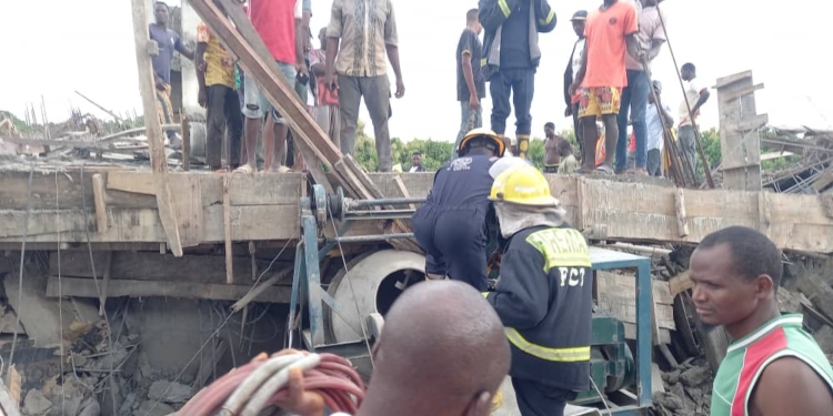 collapsed four-story building at Dape in Life Camp