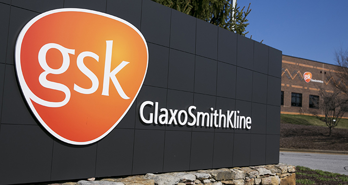 A logo sign outside a facility occupied by GlaxoSmithKline, in Rockville, Maryland on April 4, 2015. Photo credit: Kristoffer Tripplaar/ Sipa USA *** Please Use Credit from Credit Field ***