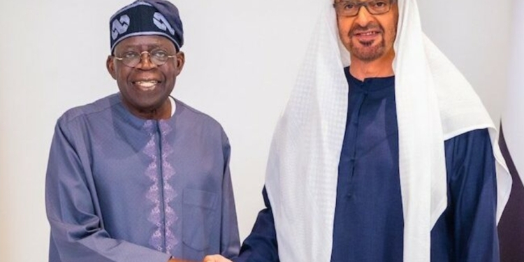 Tinubu pictured with UAE leader Mohamed bin Zayed Al Nahyan