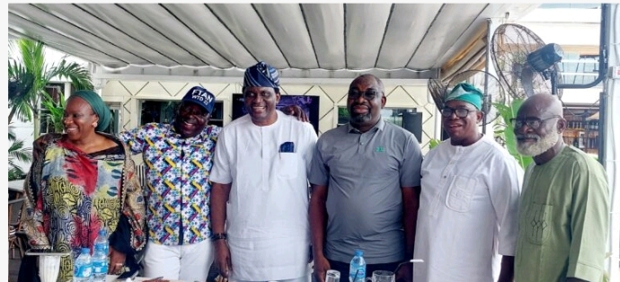 Mrs Bolaji Mustapha, National President, Nigeria Association of Tour Operators; Mr Ganiyu Balogun, National President of ATBOWATON, Mr Nkereuwem Onung, National President of FTAN; Mr Tope Fajemirokun, National President of WABOTAN and other dignitaries, during media interractive session in Lagos, on Wednesday.