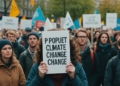 Group of activists holding signs at climate change protest