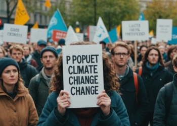 Group of activists holding signs at climate change protest