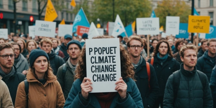 Group of activists holding signs at climate change protest