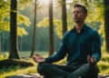 Individual meditating outdoors to avoid burnout and stress