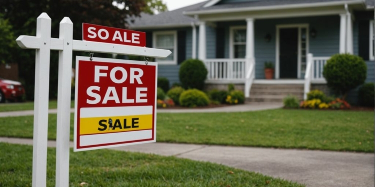 House with 'For Sale' sign in front yard