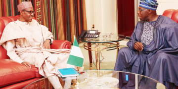 Former President Olusegun Obasanjo in a meeting with President Muhammadu Buhari