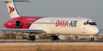 Dana Air plane hits airport fence