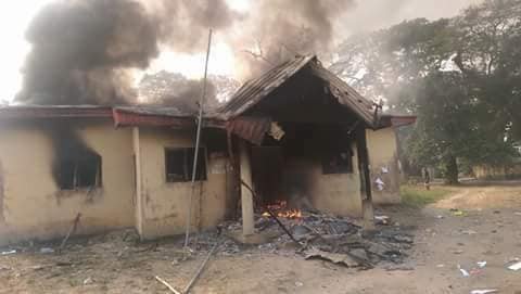 Photos: INEC office in Ughelli, Delta state set on fire